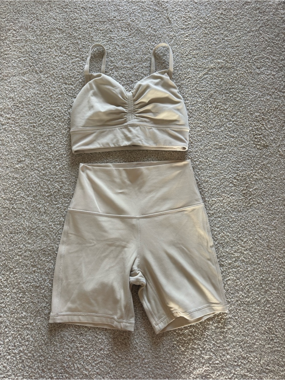 lululemon athletica Beige Ribbed Bralette & High-Waist Bike Shorts Set